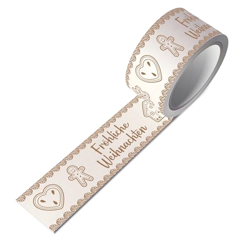 Weihnachten Papier-Packband | Klebeband Weihnachtsgeschenke | Geschenkband, 50mm x 50m (weiß - Lebkuchen) von selmundo
