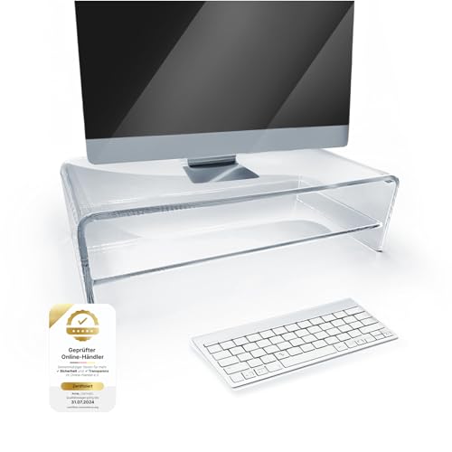 semper plastic Acrylglas Monitorständer transparent aus deutscher Herstellung - Exklusive Monitorerhöhung mit Zwischenablage - 10mm Acrylglas - Premium Bildschirmständer - deutsche Handarbeit von semper plastic