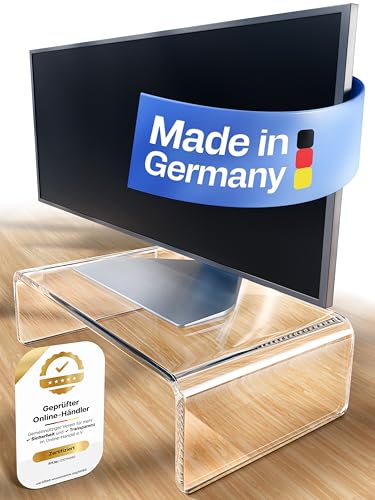semper plastic Acrylglas Monitorständer transparent - deutsche Herstellung - Exklusive Monitorerhöhung aus 10mm Acrylglas - Premium Bildschirmständer - deutsche Handarbeit von semper plastic