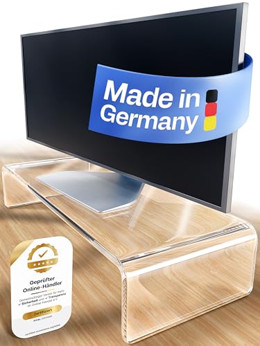 semper plastic Acrylglas Monitorständer transparent aus deutscher Herstellung - Exklusive Monitorerhöhung aus 10mm Acrylglas - Premium Bildschirmständer - deutsche Handarbeit von semper plastic