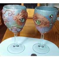 Chamäleon Gruseliges Auge Becher Paar-Weinglas Set. Einzigartige Weingläser.-Gls001 von seniorfirefighter