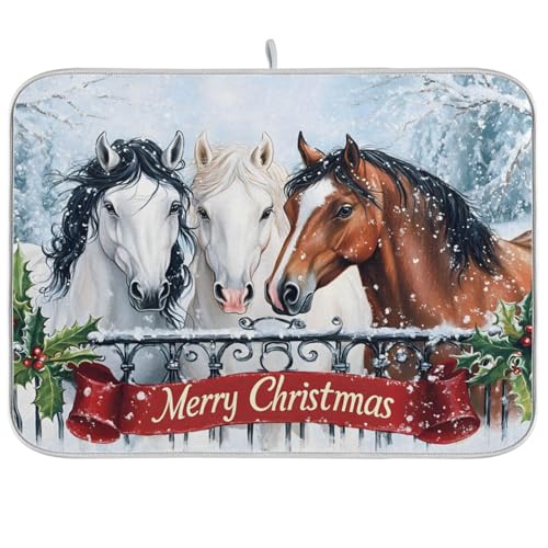 Abtropfmatte für Küchentheke, Pferde im Schnee, saugfähige Abtropfmatte, Untersetzer, 40,6 x 45,7 cm von senya