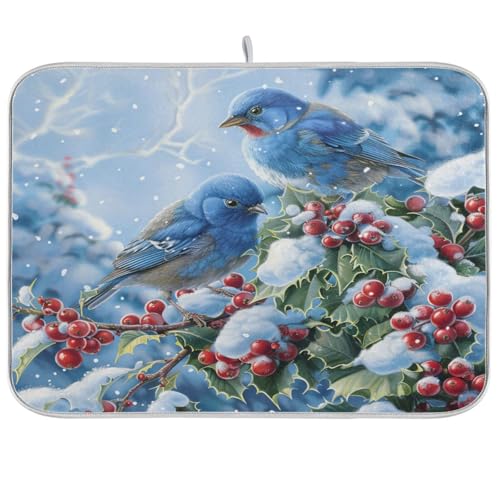 Abtropfmatte für Küchentheke, blauer Vogel, immergrüner Zweig, saugfähige Abtropfmatte, Untersetzer, 45,7 x 61 cm von senya