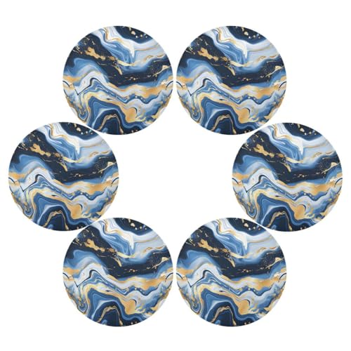 Marmor Tischsets Marmor Blau Gold Weiß Rund Platzsets 6er Set für Küchentisch Abwaschbar Tischmatten Platzsets von senya