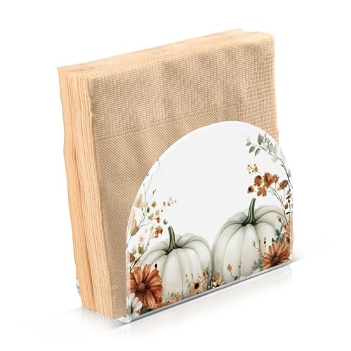 Serviettenhalter für Thanksgiving, 2er-Set für Papierservietten, weiße Kürbisse, Herbstblumen, Herbst-Spender für Tisch, Küche, Theke, Picknick Serviettenhalter für Thanksgiving, 2er-Set für Papierservietten, weiße Kürbisse, Herbstblumen, Herbst-Spender für Tisch, Küche, Theke, Picknick von senya