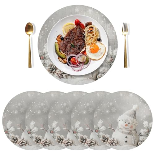 Weihnachtliche Platzsets 6er-Set, Schneemann, Tannenzapfen, Schneeflocke, runde Tischsets für Küche, Esstisch, Urlaubsdekorationen von senya