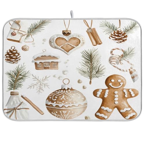 Weihnachts-Abtropfmatte für Küchentheke, lustige Weihnachts-Lebkuchen-Trockenunterlage, saugfähiges Abtropfgestell, Untersetzer, 45,7 x 61 cm von senya