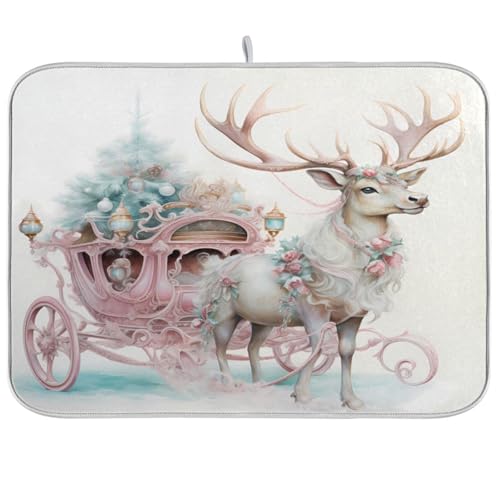 Weihnachts-Abtropfmatte für Küchentheke, rosa Weihnachtselch, saugfähiges Abtropfgestell, Untersetzer, 40,6 x 45,7 cm von senya