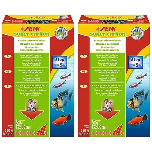 Sera Super Carbon Active Filter, Beseitigt Verunreinigungen und Farbstoffe, 250 g (Packung mit 2) von sera