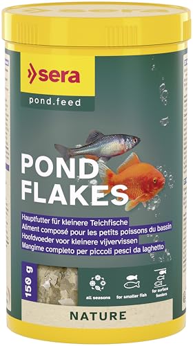 sera 07070 Pond Flakes Nature 1000 ml - das Lange schwimmende Flockenfutter für kleinere Teichfische, Teichfutter BZW. Goldfischfutter von sera