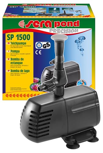 sera pond SP 1500 Teichpumpe | Effiziente 1650 l/h Pumpenleistung | Variables Wasserspiel | Sichere Montage mit Saugfüßen | Leistungsstark mit 50 Watt & 1,8 m Wasserstrahl-Höhe von sera