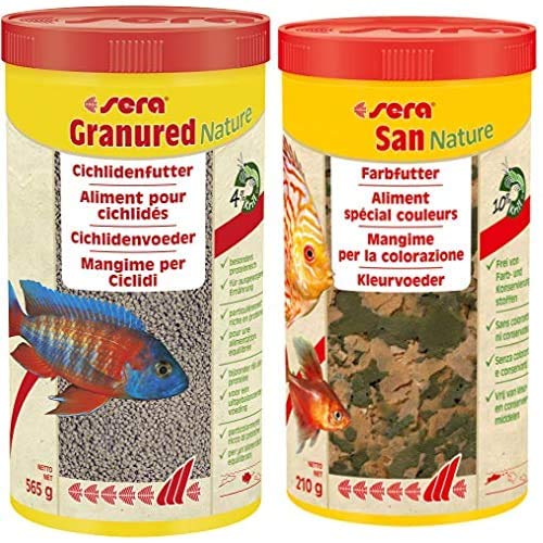 sera Bundle Malawi & Tanganjika Futter Set bestehend aus Granured 1 Ltr. (mit 4% Krill & Haematococcus-Algen) & San 1 Ltr. (mit 10% Krill) für fleischfressende Carnivore Cichliden von sera