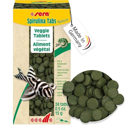 sera Spirulina Tabs Nature 24 Tabs (15 g) - Hafttabletten mit 24 % Spirulina für eine gesunde Verdauung und Vitalität, Futtertabletten Aquarium von sera