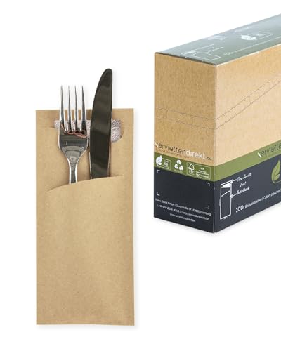 serviettendirekt.de ALLES FÜR DEN GEDECKTEN TISCH Bestecktasche 85x190mm Recycling Naturbraun Bestecktaschen mit Serviette recycelte Tissue-Serviette in braun (100) von serviettendirekt.de ALLES FÜR DEN GEDECKTEN TISCH