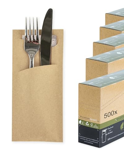 serviettendirekt.de ALLES FÜR DEN GEDECKTEN TISCH Bestecktasche 85x190mm Recycling Naturbraun Bestecktaschen mit Serviette recycelte Tissue-Serviette in braun (500) von serviettendirekt.de ALLES FÜR DEN GEDECKTEN TISCH