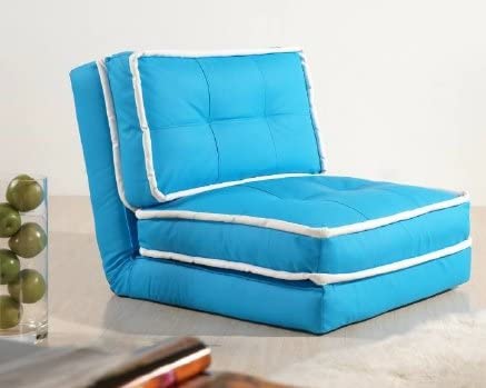 Jugendsessel Kindersessel Schlafsessel Gästebett (Kunstleder blau mit weißem Saum) von sesselseller 24