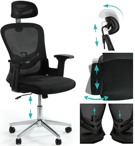 sesto senso Bürostuhl Ergonomisch Schreibtischstuhl mit beweglicher Lendenwirbelstütze und Verstellbarer Kopfstütze von sesto senso