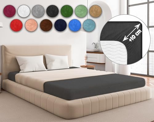 Sesto Senso Spannbettlaken 120x200cm Graphit für Topper Frottee mit Gummizug 100% Baumwolle von sesto senso