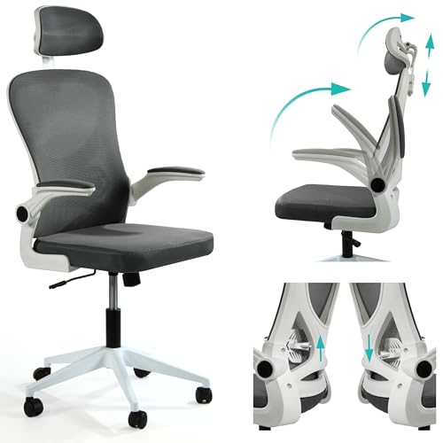 sesto senso Bürostuhl Dunkel Grau Ergonomisch mit Lendenwirbelstütze und klappbaren Armlehnen Chefsessel Verstellbarer Kopfstütze sesto senso Bürostuhl Dunkel Grau Ergonomisch mit Lendenwirbelstütze und klappbaren Armlehnen Chefsessel Verstellbarer Kopfstütze von sesto senso