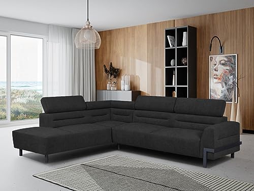 sesto senso Große Moderne Couch 240x295 cm - Modernes Ecksofa auf schwarzen Metallbeinen – L-förmiges Sofa für Wohnzimmer mit verstellbaren Kopfstützen – Stilvoller Komfort Links rechts von sesto senso