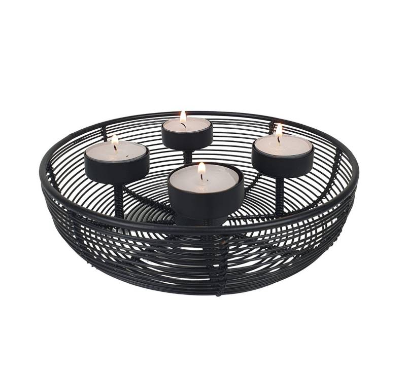 sesua Adventsleuchter Adventskranz Metallschale schwarz Ø 20,5cm mit 4 Teelichtern von sesua