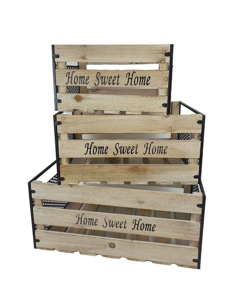 sesua Aufbewahrungsbox Deko Holzboxen mit Metall Home Sweet Home" natur/schwarz Holzkisten" von sesua