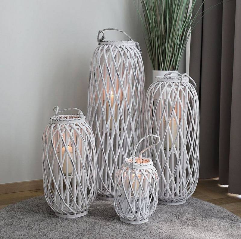 sesua Kerzenlaterne Bambus Laterne Windlicht mit Glaseinsatz weiß Kerzenhalter von sesua
