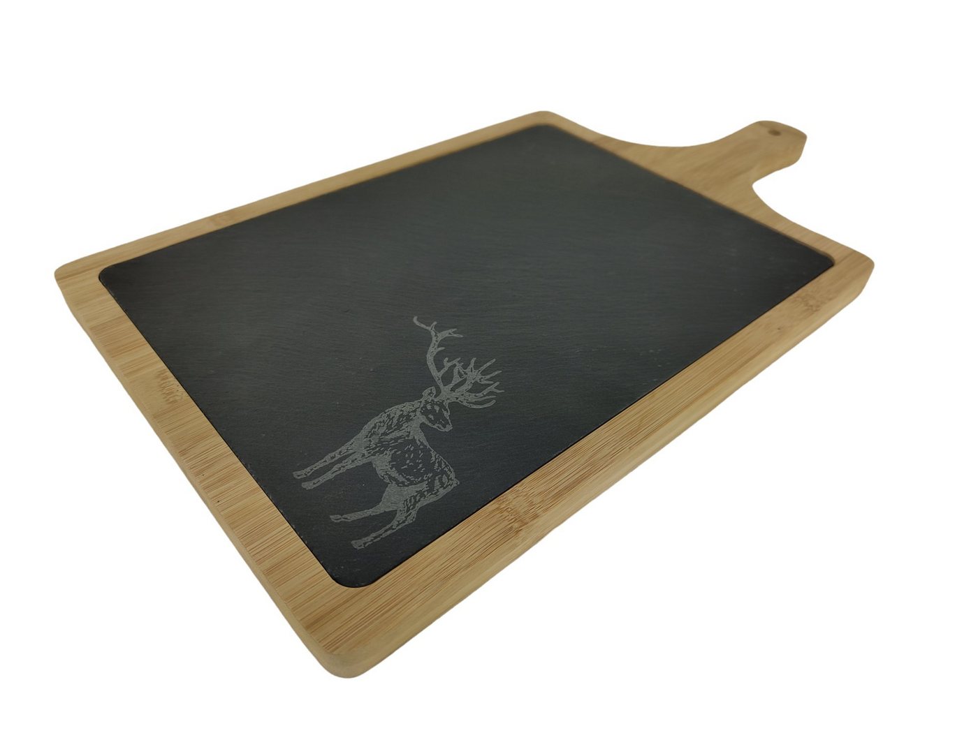 sesua Servierplatte Bambus-Servierbrett mit Schieferplatte und Hirschmotiv 45 x 25 cm, (2-tlg) von sesua