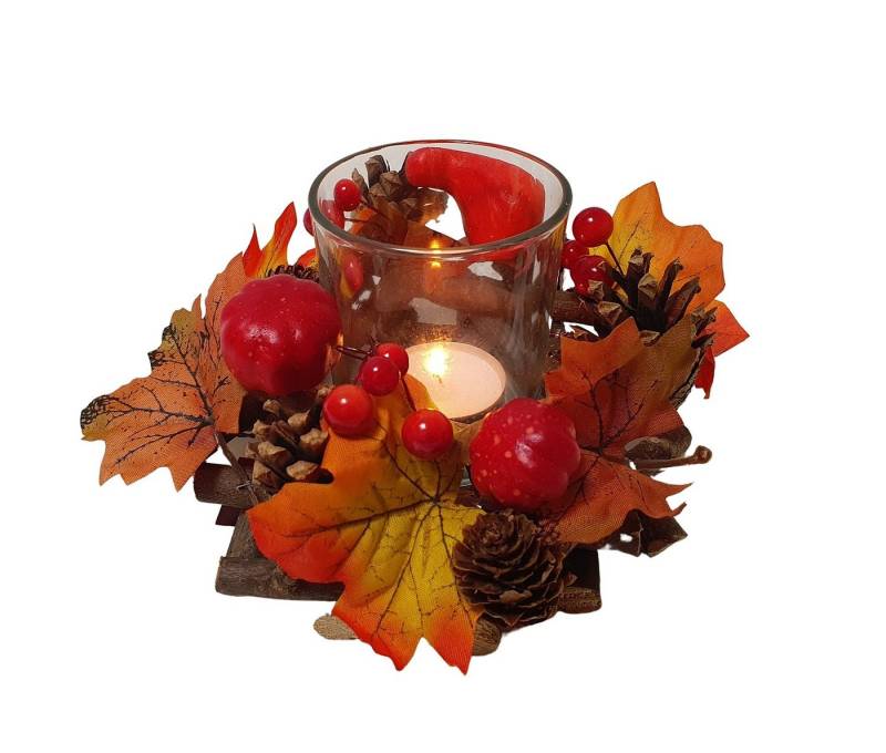 sesua Windlicht Herbstkranz Glas Windlicht 15cm Herbst Herbstdeko Tischdeko von sesua