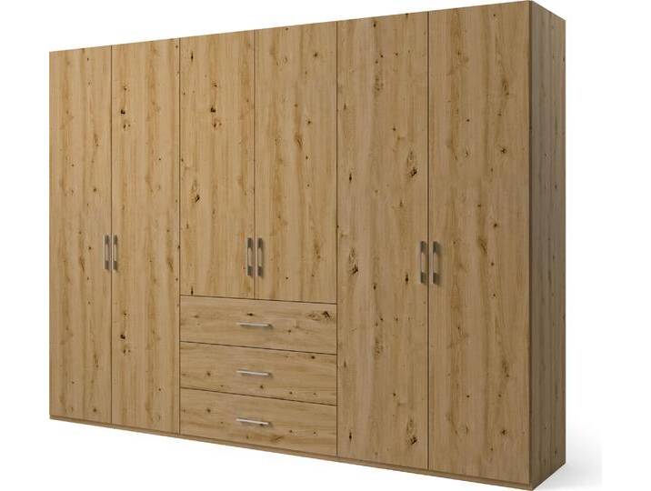 Drehtürenschrank Henderson , braun (eiche artisan), B:301cm H:223cm T:60cm, Holzwerkstoff, SET ONE BY MUSTERRING, Schränke, mit 3 Schubladen, inkl. Fachböden und Kleiderstangen von set-one-by-Musterring