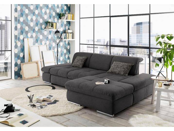 Ecksofa SO4100 V , grau (anthrazit), B:284cm H:80cm T:190cm, SET ONE BY MUSTERRING, Sofas, mit verstellbaren Kopfteilen, wahlweise mit Funktionen, Cord-Bezug von set-one-by-Musterring