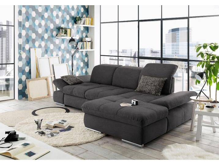 Ecksofa SO4100 V , grau (anthrazit), B:284cm H:80cm T:190cm, SET ONE BY MUSTERRING, Sofas, mit verstellbaren Kopfteilen, wahlweise mit Funktionen, Cord-Bezug von set-one-by-Musterring