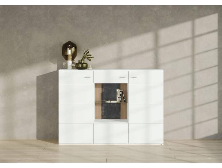Highboard TACOMA , weiß (weiß arctic hochglanz), B:180cm H:127,4cm T:43,6cm, SET ONE BY MUSTERRING, Sideboards, Typ 52, Breite 180 cm, mit getönter Glastür von set-one-by-Musterring