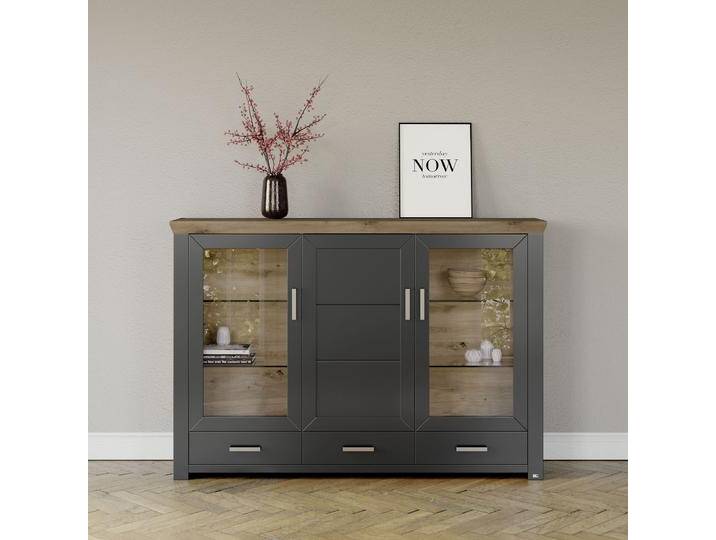 Highboard York , grau (grau anthrazit), B:184cm H:127cm T:44cm, SET ONE BY MUSTERRING, Sideboards, Typ 57, mit Glastüren, viel Stauraum, Beleuchtung optional, B 184 cm von set-one-by-Musterring