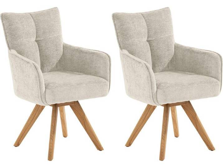 set one by Musterring Armlehnstuhl Tucson (Set), 2er-Set, drehbar mit Rückholfunktion, Stativgestell aus Eiche massiv, beige von set-one-by-Musterring