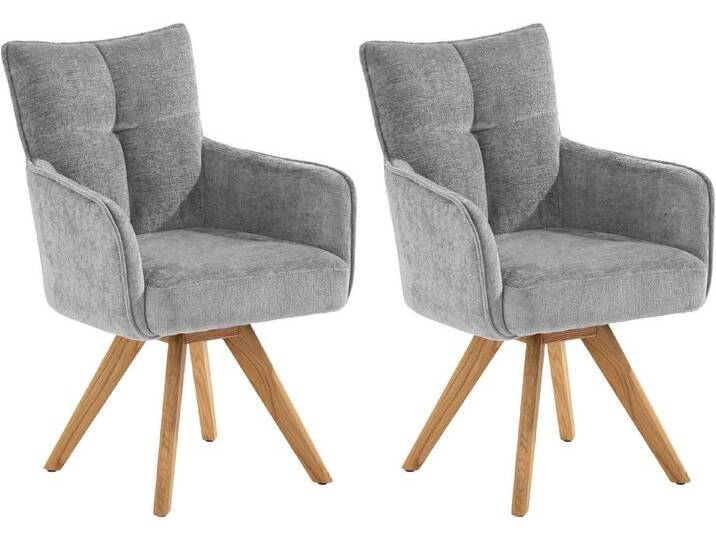 set one by Musterring Armlehnstuhl Tucson (Set), 2er-Set, drehbar mit Rückholfunktion, Stativgestell aus Eiche massiv, grau von set-one-by-Musterring