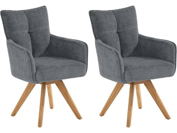 set one by Musterring Armlehnstuhl Tucson (Set), 2er-Set, drehbar mit Rückholfunktion, Stativgestell aus Eiche massiv, grau von set-one-by-Musterring