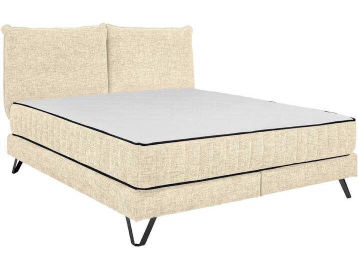 set one by Musterring Boxspringbett Baldwin, Liegefläche 180 x 200 cm, Duo-Matratze (H3/H4), Kopfteil zweigeteilt, beige, Webstoff Puente, ivory von set-one-by-Musterring