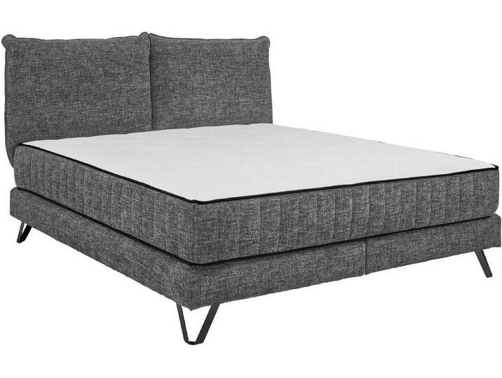 set one by Musterring Boxspringbett Baldwin, Liegefläche 180 x 200 cm, Duo-Matratze (H3/H4), Kopfteil zweigeteilt, grau, Webstoff Puente, anthrazit von set-one-by-Musterring
