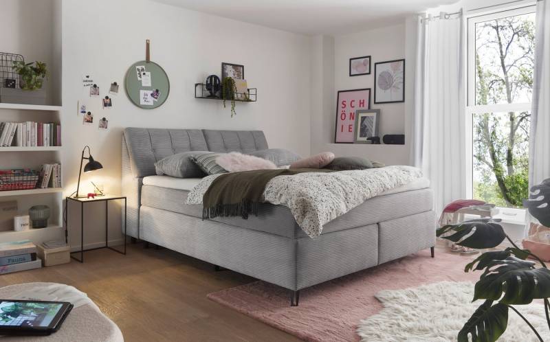set one by Musterring Boxspringbett Fairfield, Kopfteil in Kassenoptik, Metallfuß schwarz, Breite 160 oder 180 cm von set one by Musterring