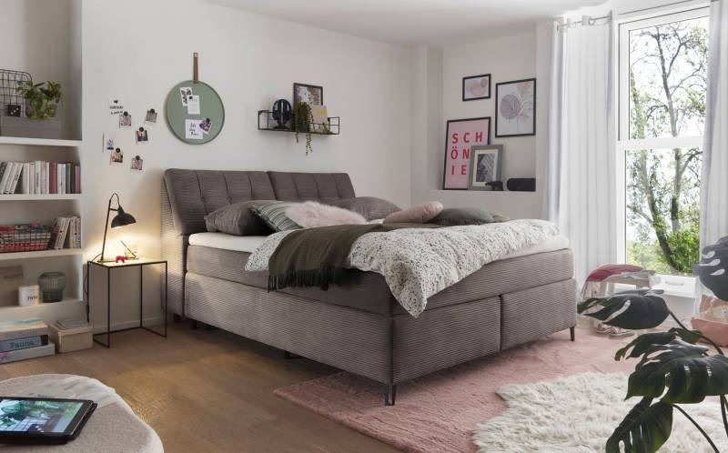 set one by Musterring Boxspringbett Fairfield, Kopfteil in Kassenoptik, Metallfuß schwarz, Breite 160 oder 180 cm von set one by Musterring