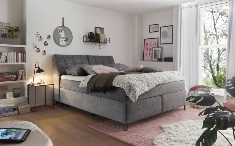 set one by Musterring Boxspringbett Fairfield, Kopfteil in Kassenoptik, Metallfuß schwarz, Breite 160 oder 180 cm von set one by Musterring