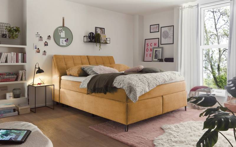 set one by Musterring Boxspringbett Fairfield, Kopfteil in Kassenoptik, Metallfuß schwarz, Breite 160 oder 180 cm von set one by Musterring