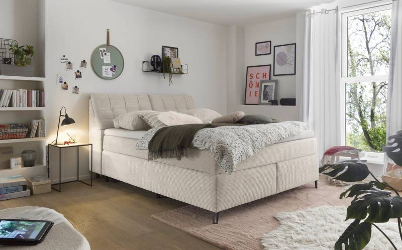 set one by Musterring Boxspringbett Fairfield, Kopfteil in Kassenoptik, Metallfuß schwarz, Breite 160 oder 180 cm von set one by Musterring
