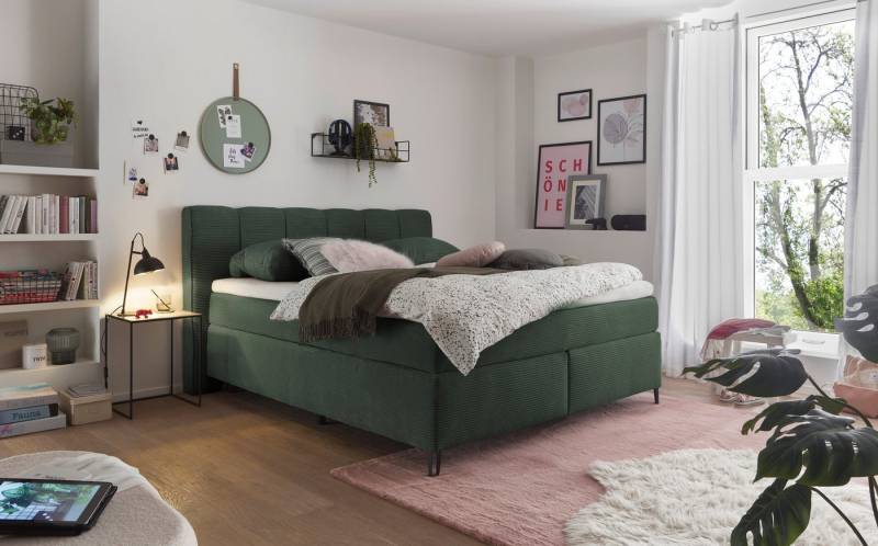 set one by Musterring Boxspringbett Fairfield, Metallfuß schwarz, Kopfteil mit Keder, Breite 160 oder 180 cm von set one by Musterring