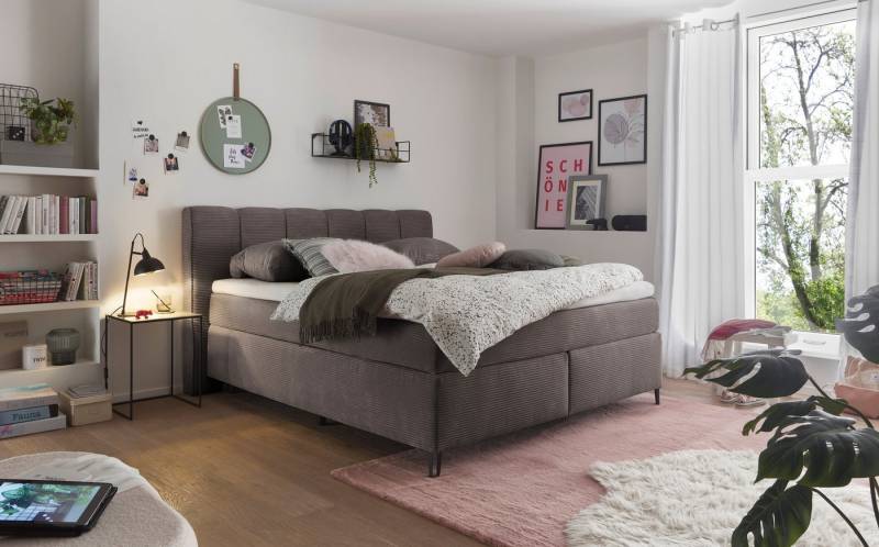 set one by Musterring Boxspringbett Fairfield, Metallfuß schwarz, Kopfteil mit Keder, Breite 160 oder 180 cm von set one by Musterring