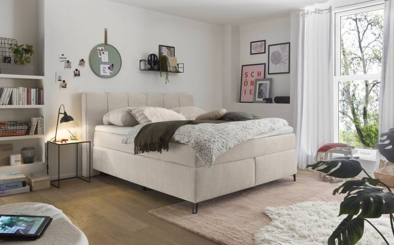 set one by Musterring Boxspringbett Fairfield, Metallfuß schwarz, Kopfteil mit Keder, Breite 160 oder 180 cm von set one by Musterring