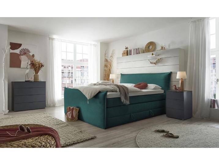 set one by Musterring Boxspringbett Florida, in modernem Cord-Bezug, mit Bettkasten, in 3 Größen erhältlich, grün, Linke Matratze Härtegrad 2-Rechte Matratze Härtegrad 4 von set-one-by-Musterring