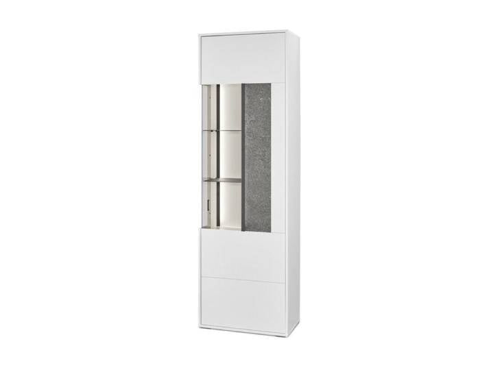 set one by Musterring Deltona Vitrine Type 01 oder 02 - optional mit LED-Beleuchtung - Dekor weiß matt, Zierelement Black Pearl Sandstone , Türanschlag rechts , ohne Zusatzausstattung von set-one-by-Musterring