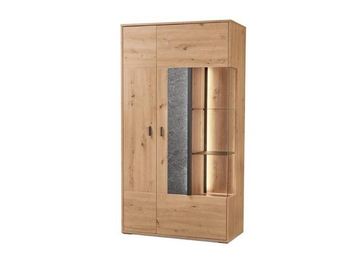 set one by Musterring Deltona Vitrine Type 03 oder 04 - optional mit LED-Beleuchtung - Eiche Artisan Nachbildung, Zierelement Black Pearl Sandstone , Glasausschnitt rechts , ohne Zusatzausstattung von set-one-by-Musterring